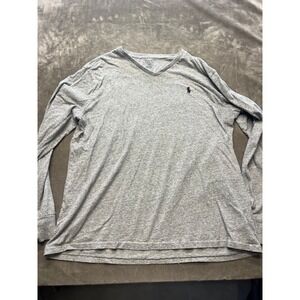Polo Ralph Lauren Mens Gray V-Neck Long Sleeve T-Shirt‎ Size L